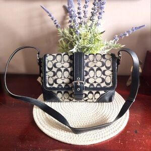 Coach CC Monogram Canvas/Leather Black and Gray Crossbody Bag...